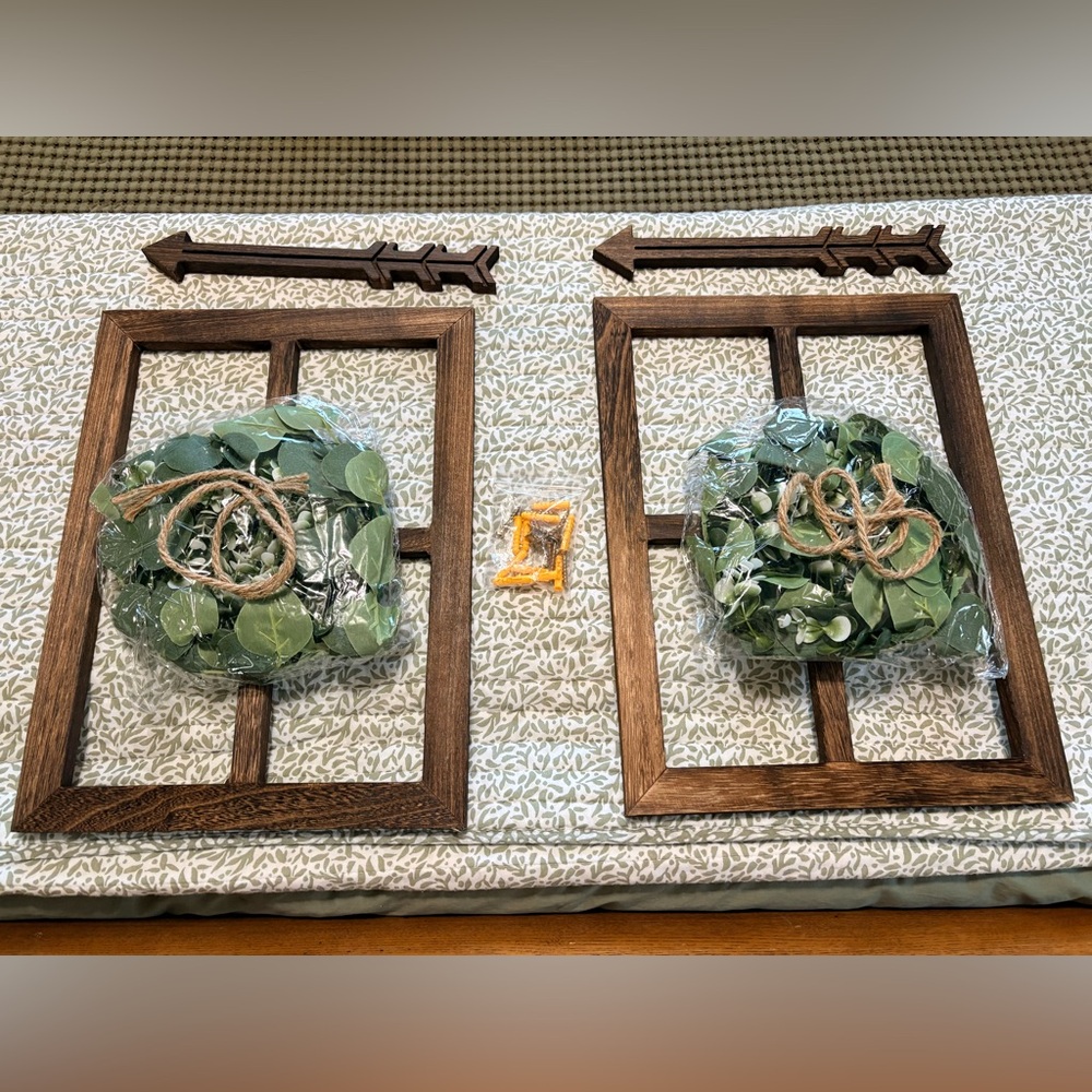 Set of 2 Wood Wall Frames w/ Arrows & Greenery Wreath Decor